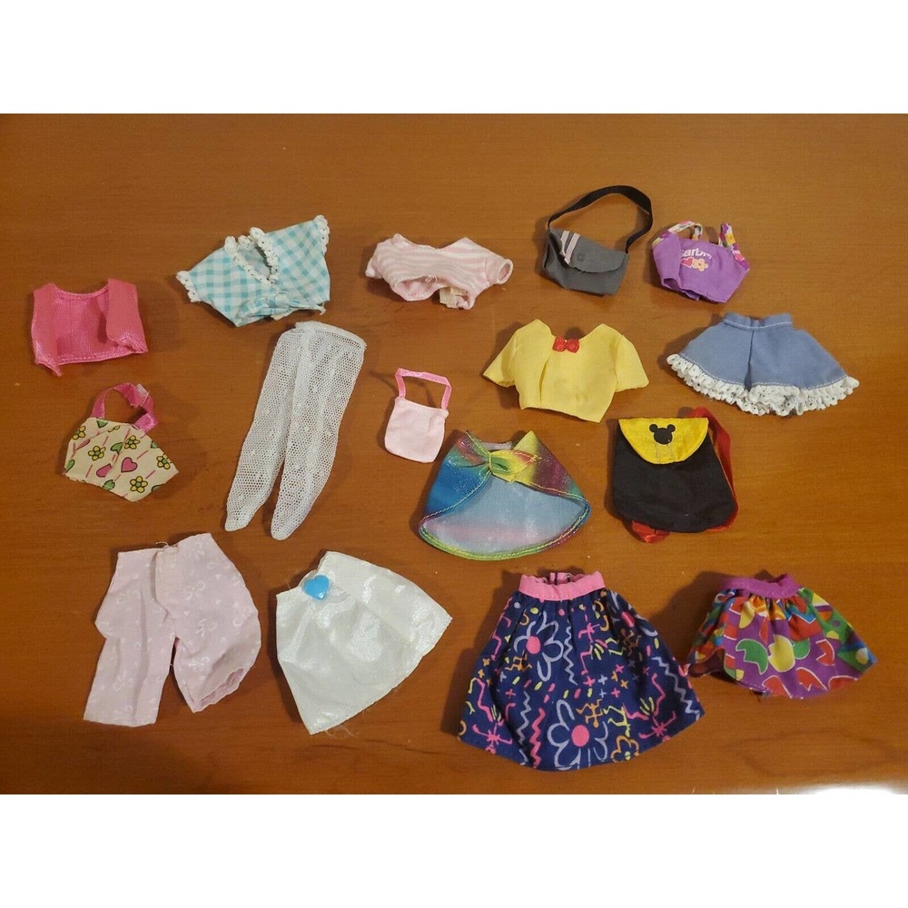 VTG Barbie Doll Clothes Accessories Lot Skirt Shorts Tops Mickey Mouse Book Bag